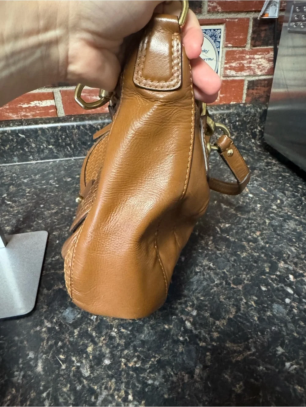 Coach Kristin Woven Leather Round Satchel F23048 Cognac Crossbody-Project Bag